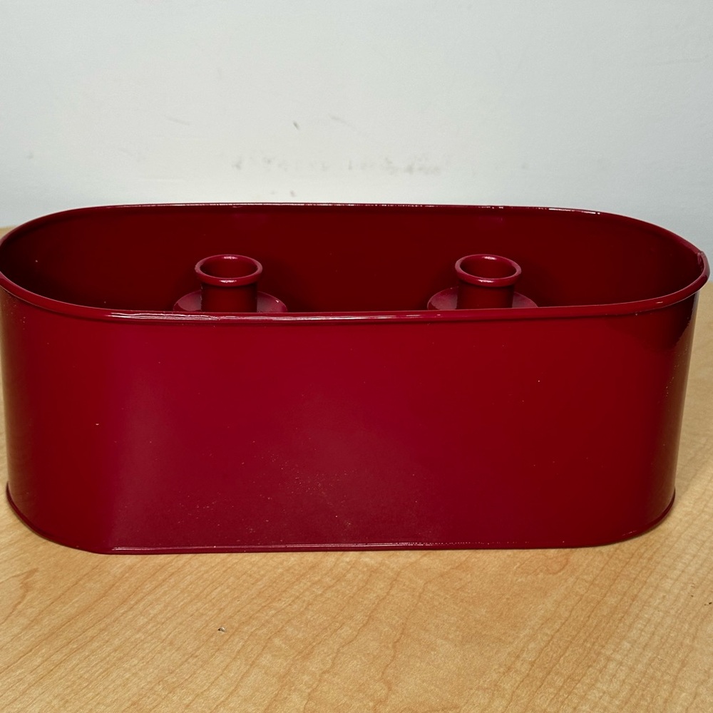 Red Metal Centerpiece Container with Candle Holders